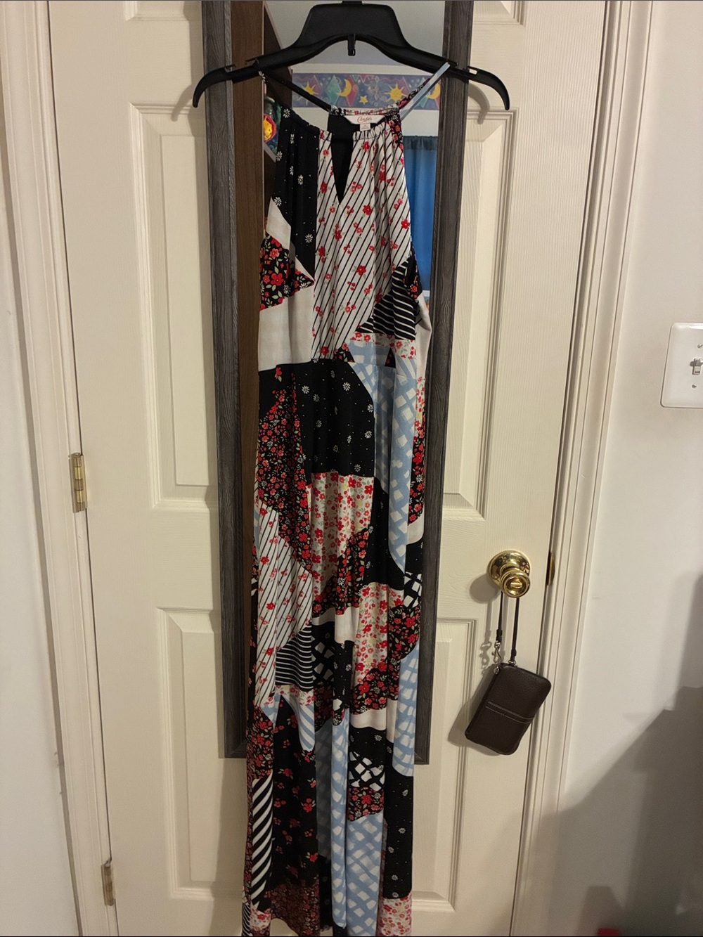 Candie's Black, White, Red & Light Blue Patchwork Maxi Dress